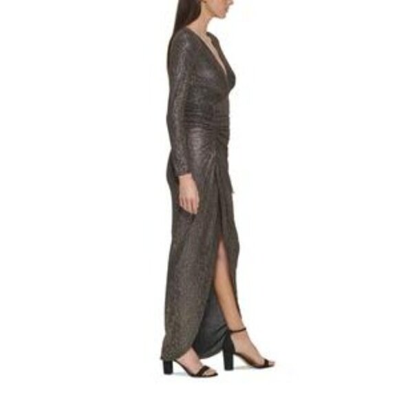 Vince Camuto Gold Black Shimmer Dress Size 12 Petite NWT - Picture 2 of 8